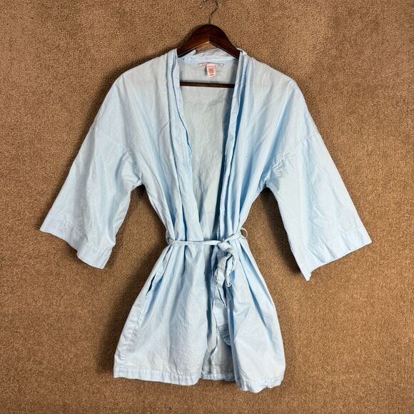 Victoria's Secret Kimono Robe Womens Medium Light Blue Belted Lightweight Cotton - Picture 3 of 11